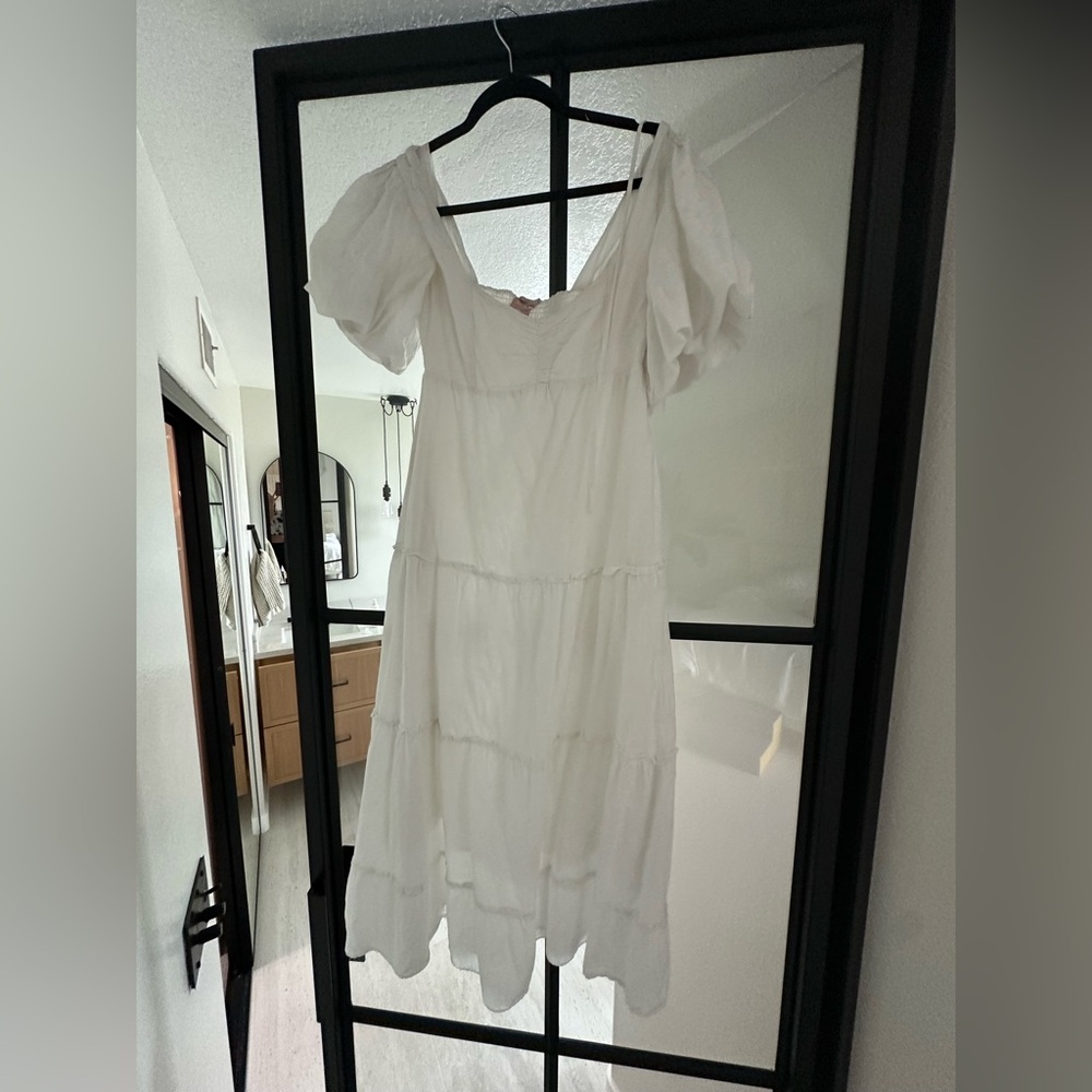 Show Me Your MuMu White Midi Dress with Puff Sleeves